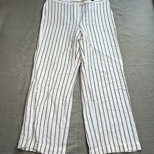 J.Jill Linen Blend Stripe Trouser Pants 16 Womens Wide Leg Full Length